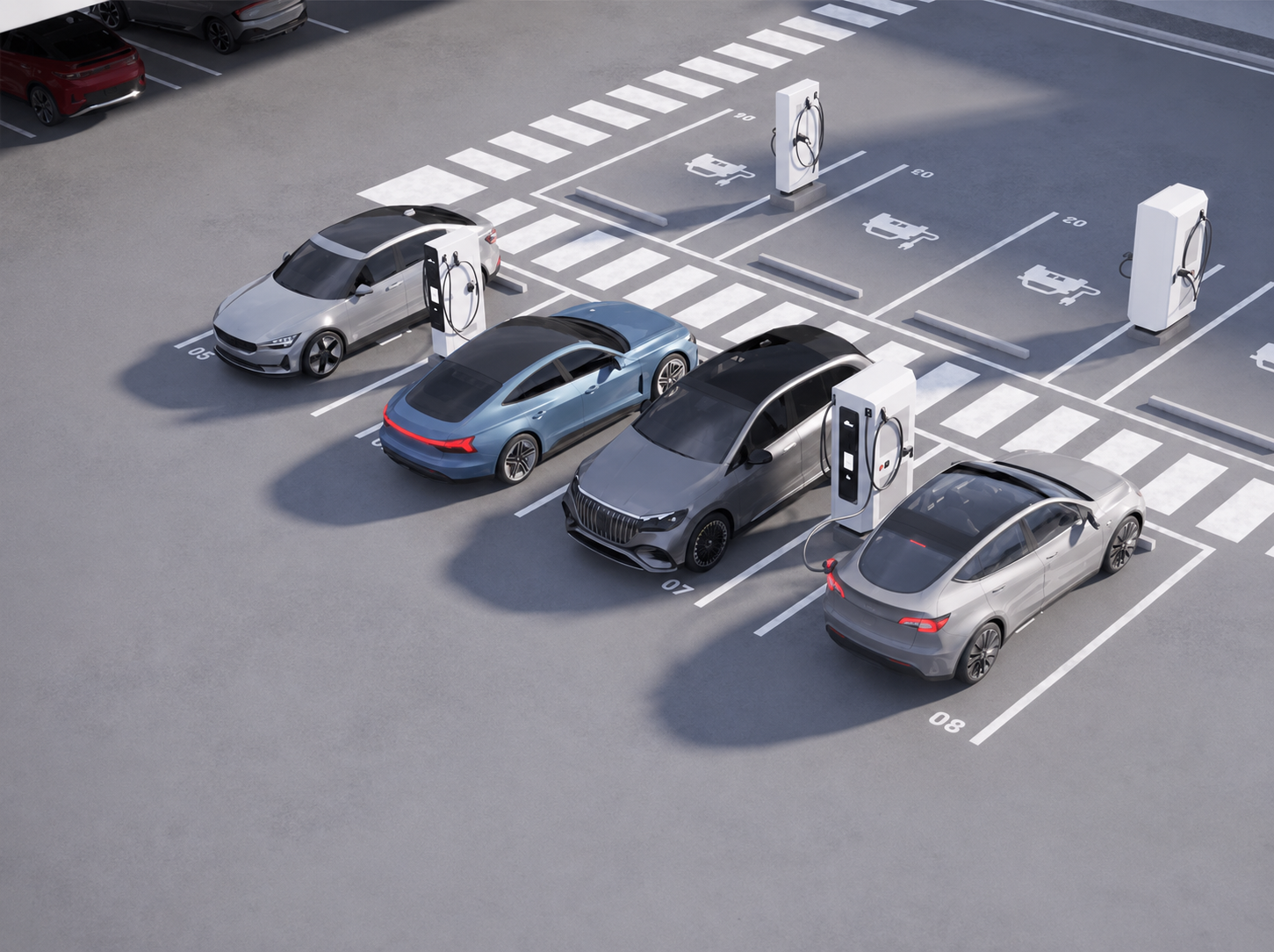 Modern EV charging station with curved canopy architecture